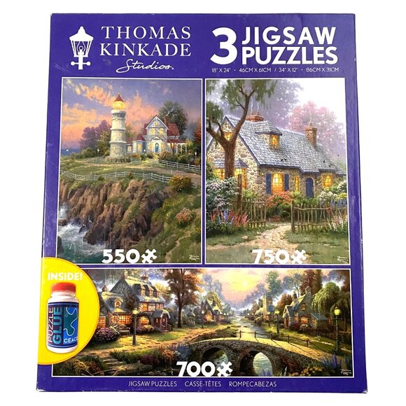 Ceaco Thomas Kinkade 3 Jigsaw Puzzles Boxed Set Popular Artist Family Hobby 2021 - Picture 1 of 6